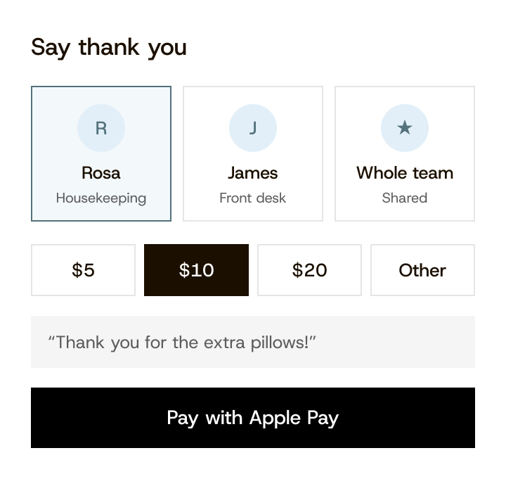 Digital tipping interface with Apple Pay and Google Pay