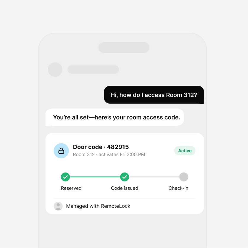 Dextr AI delivering room access codes to a guest through automated messaging