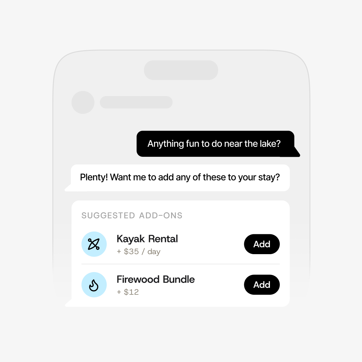 Dextr AI suggesting add-ons like kids scavenger hunt and art studio